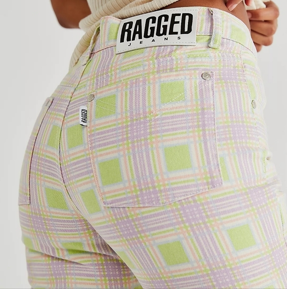 NEW Free People Ragged Priest Trail Jeans Plaid Utility Cargo Wide Straight Leg - Picture 2 of 16